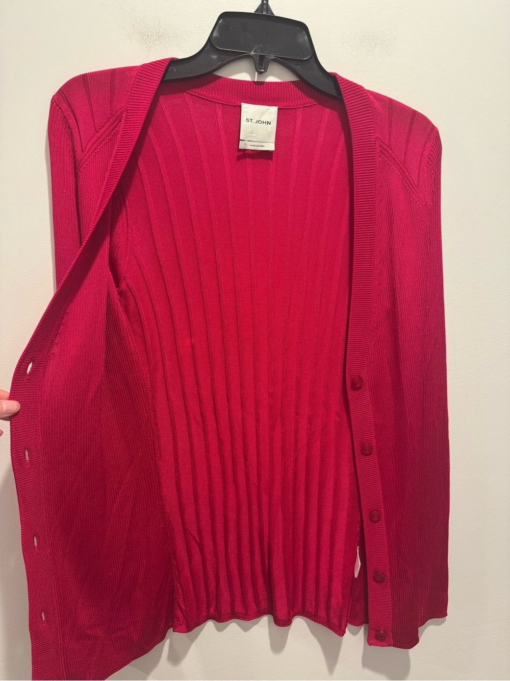 St. John Hot Pink Ribbed Button-Front Cardigan